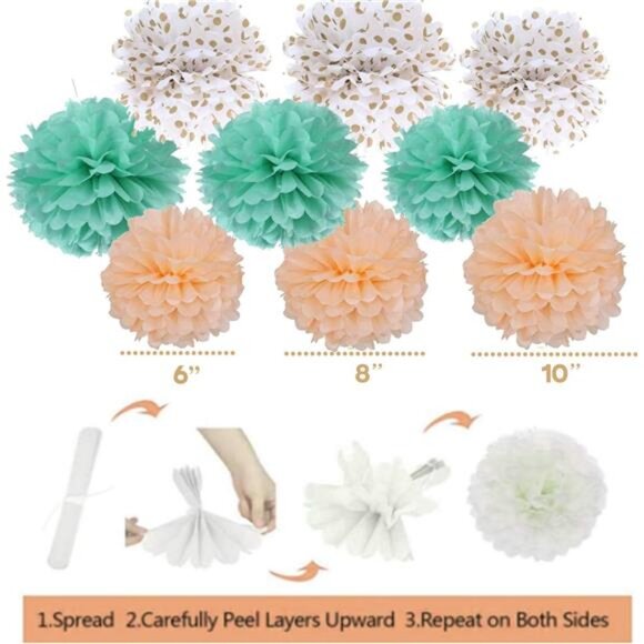 Mint Peach Birthday Party Decorations, Happy Birthday Decoration Set with Banner - Picture 5 of 8